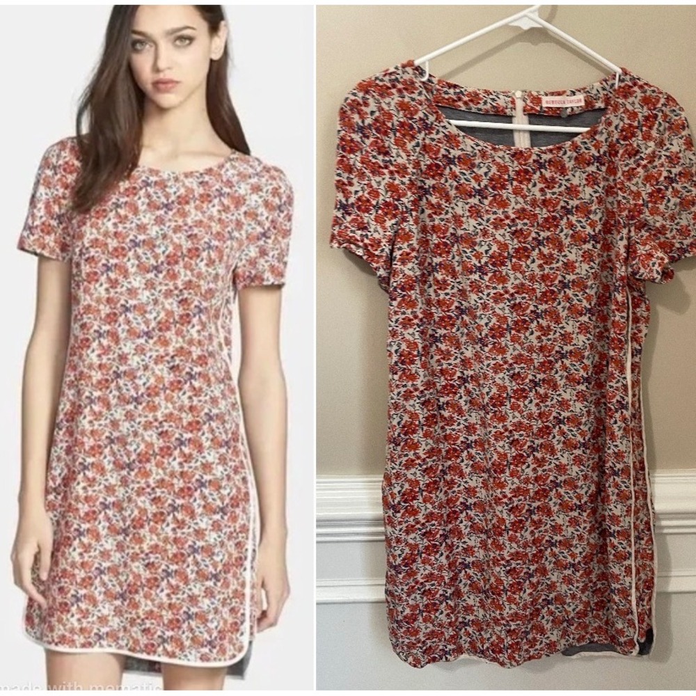 Rebecca Taylor Sweet William Floral Silk Short Sleeve Dress Size 12